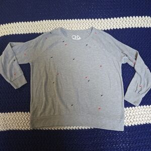Chaser Gray Sweater with Embroidered Heart Accents